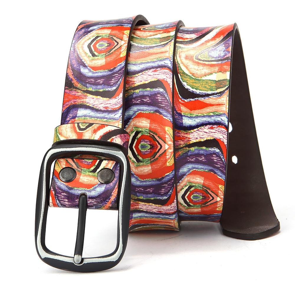 Rainbow Graffiti Cowhide Leather Belt