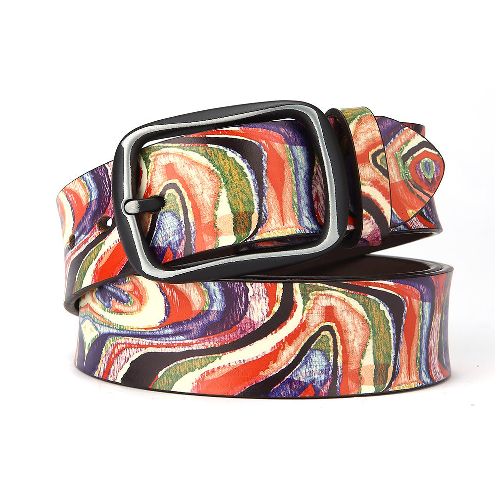 Rainbow Graffiti Cowhide Leather Belt