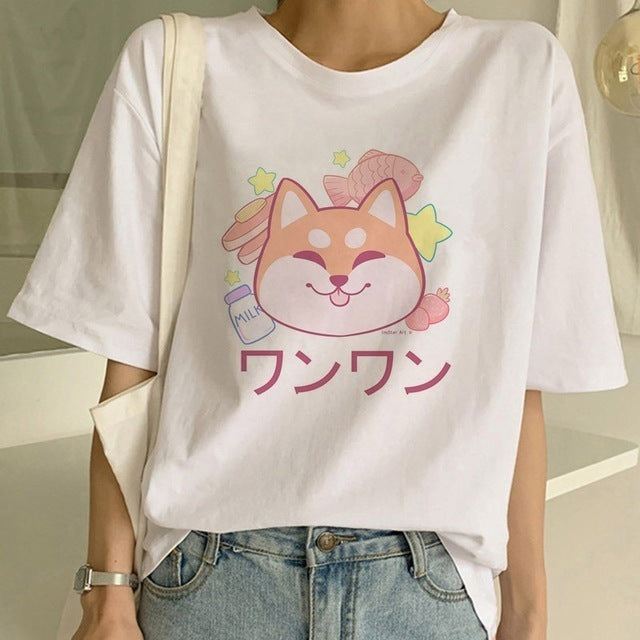 Shiba Inu Graphic Round Neck T-shirt