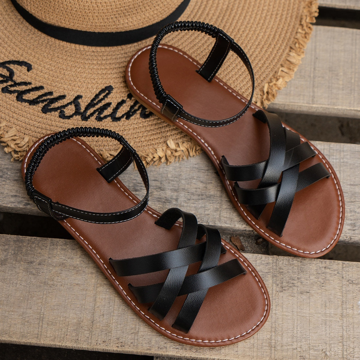 Damenmode koreanische Sandalen mit flachem Boden