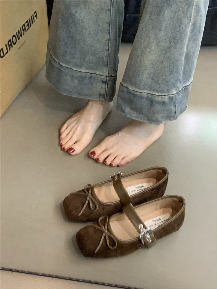 Flat Bow Ballet Silver Belt Buckle Shoes