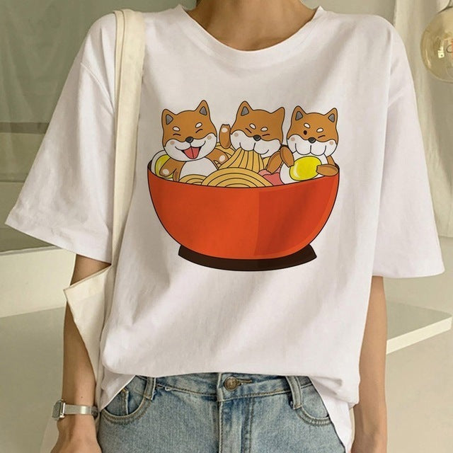 Shiba Inu Graphic Round Neck T-shirt