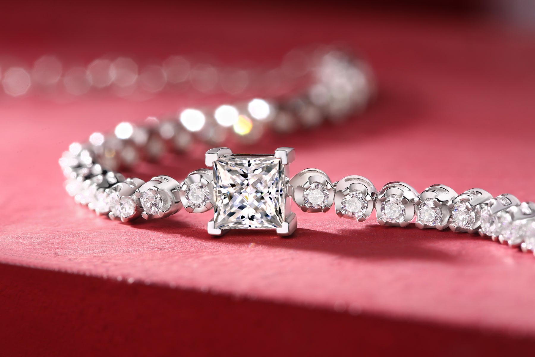 Rubik's Cube Moissanite Silver Bracelet