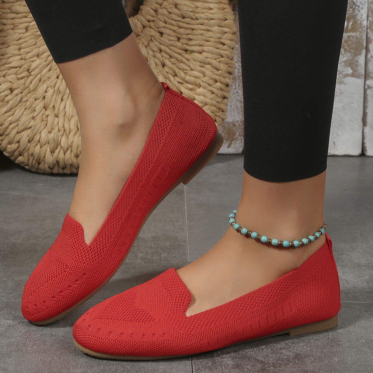 Fly Woven Mesh Slip-on Freizeitschuhe mit flacher Sohle