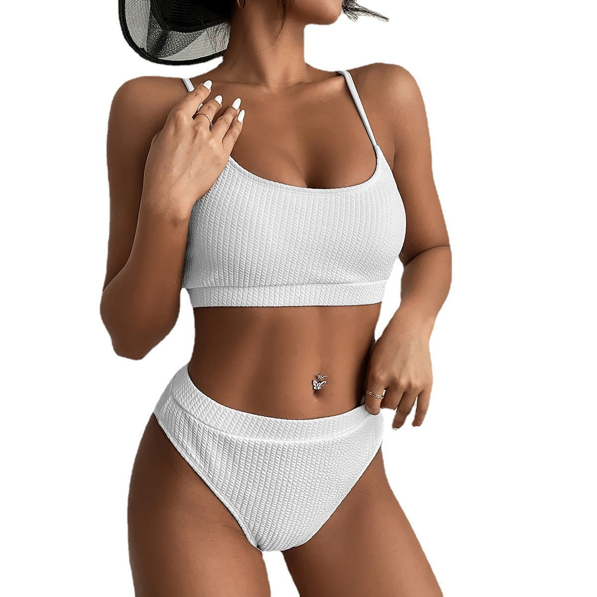 Geripptes Push-Up-Bikini-Set mit hoher Taille