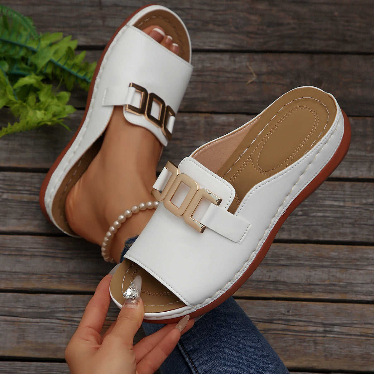Chain Platform Wedge Peep-Toe Sandals