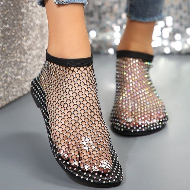 Rhinestone Hollow Flat Sandals Women