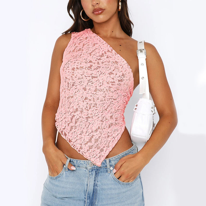 Rückenfreies, asymmetrisches Spitzentop – Damen