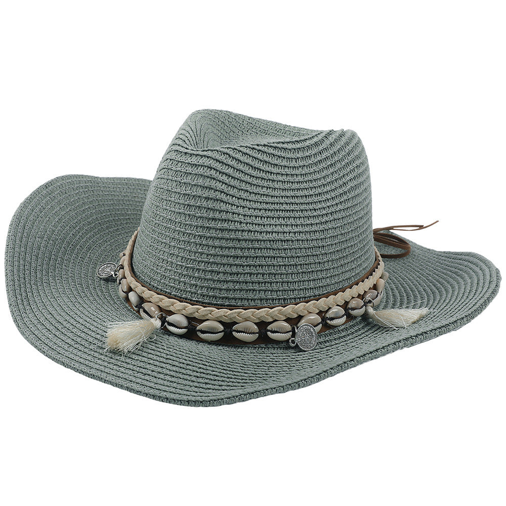 Chapeau de soleil de plage à pompons coquillages