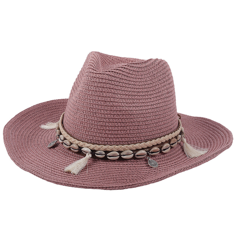 Chapeau de soleil de plage à pompons coquillages