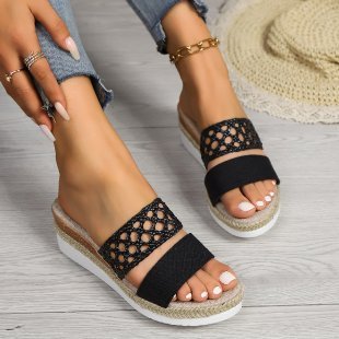 Große Größen – Plateau-Sandalen mit Peep-Toe und Seil