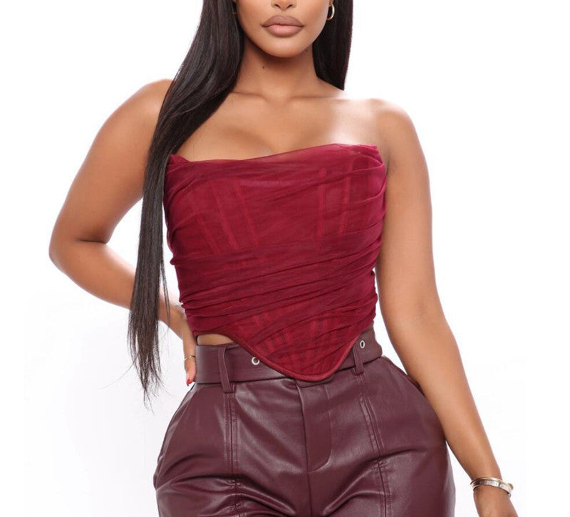 Fishbone Mesh Corset Bustier Top