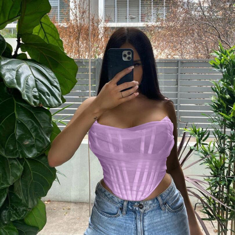 Fishbone Mesh Corset Bustier Top