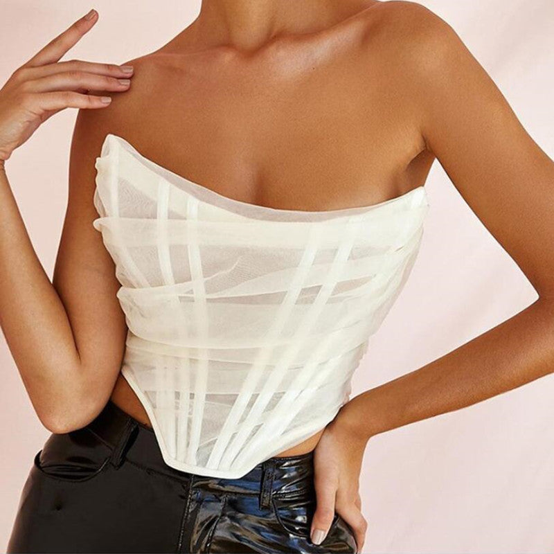 Fishbone Mesh Corset Bustier Top