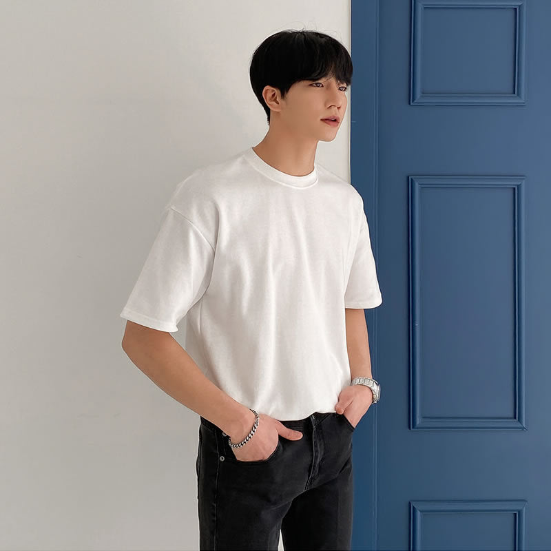 Men’s Loose Solid Color Short Sleeve Tee