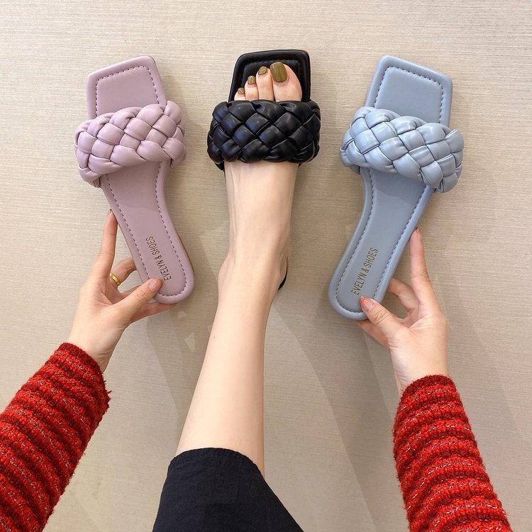 Candy Color Woven Flache Hausschuhe Damen