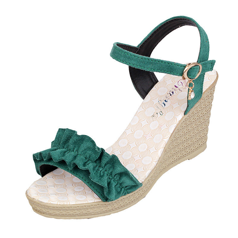 Lace Diamond Thick Slope Heeled Sandals