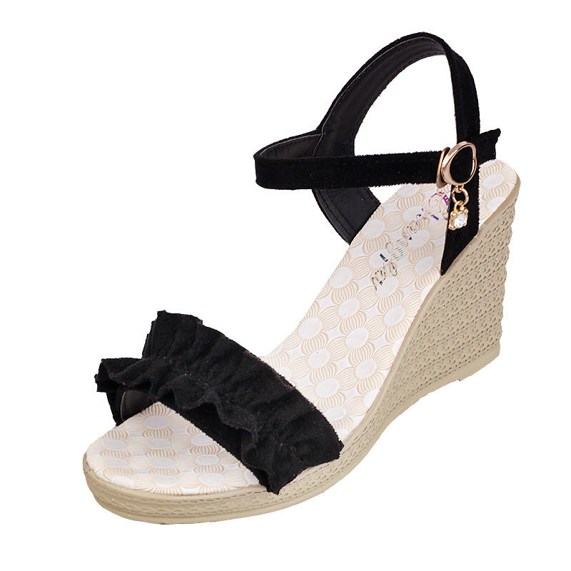 Sandalen mit Absatz und dicker Spitze und Rautenmuster