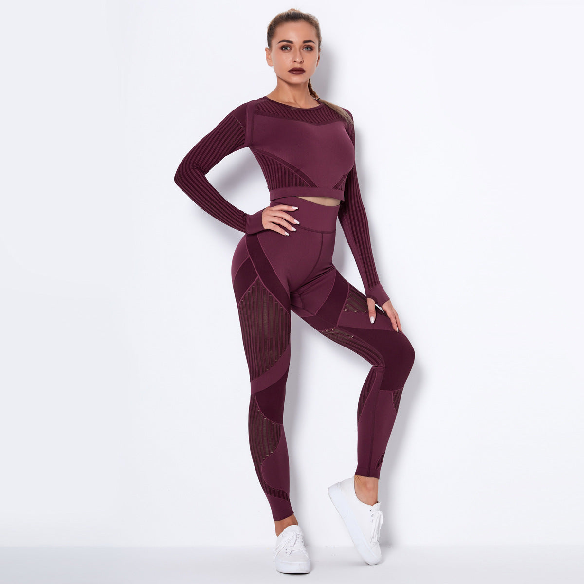 Combinaison de yoga sans couture à manches longues
