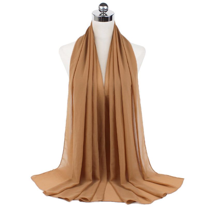 Foulard hijab en mousseline de soie monochrome à perles