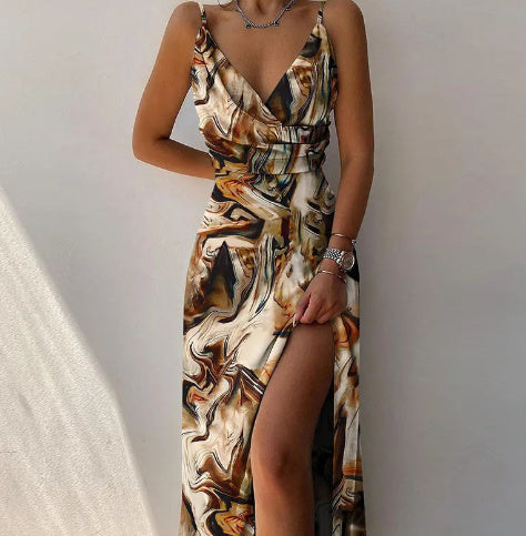 V-Neck Slit Slim Sling Dress for Women
