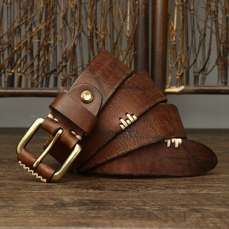 Ceinture rétro en cuir de vache faite à la main