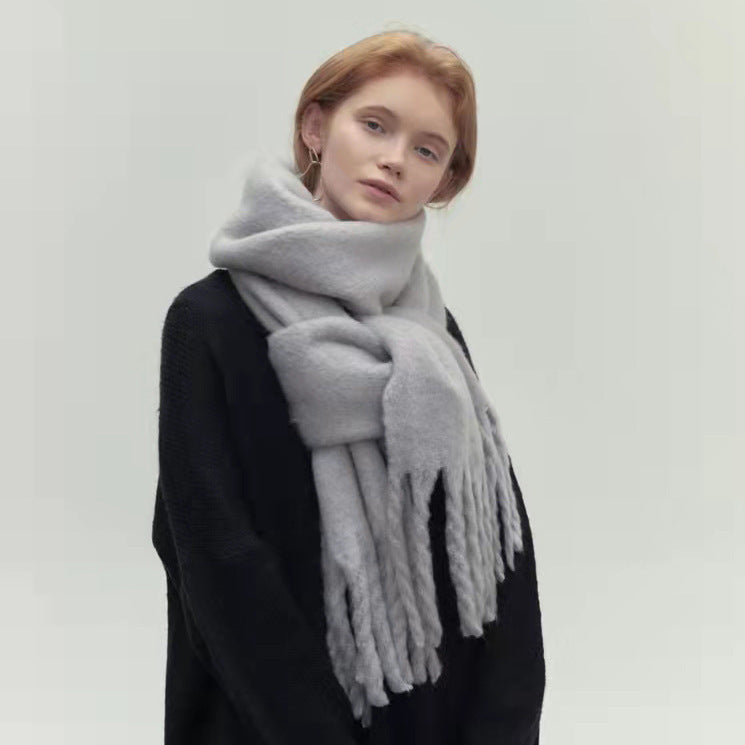 Écharpe à pompons d'hiver – Châle long et doux