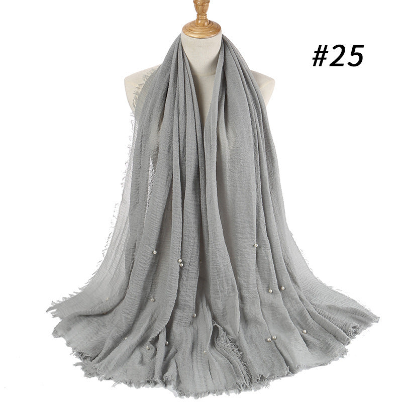 Écharpe monochrome froissée en coton et lin