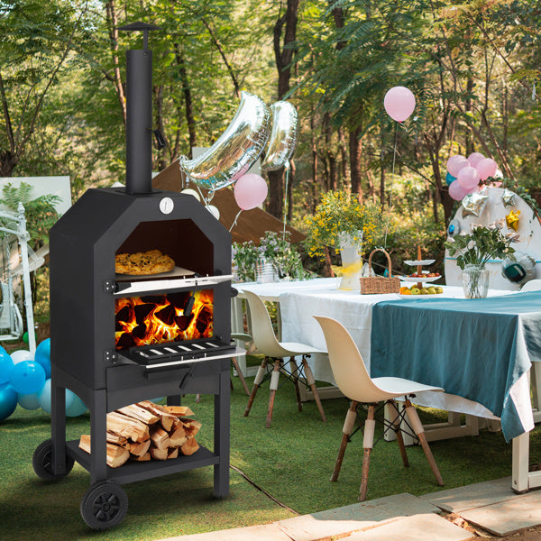 Freestanding Carbon Grill w/ Chimney & Pizza Stone