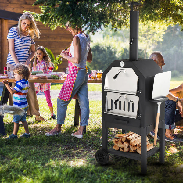 Freestanding Carbon Grill w/ Chimney & Pizza Stone