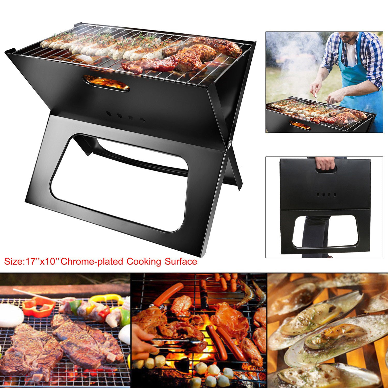 Tragbarer, faltbarer Holzkohlegrill