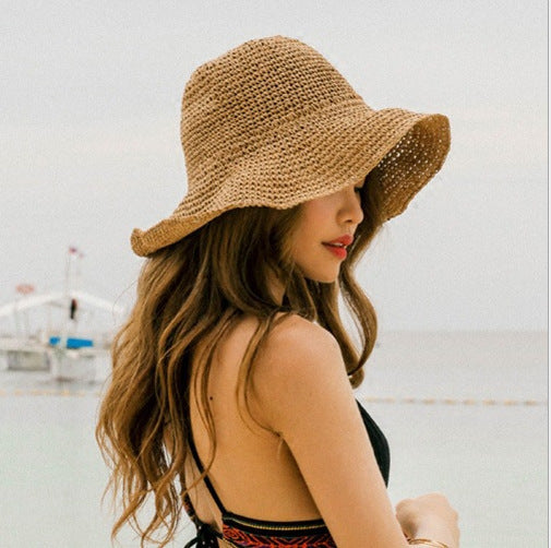 Chapeau de soleil pliable en paille pour femme