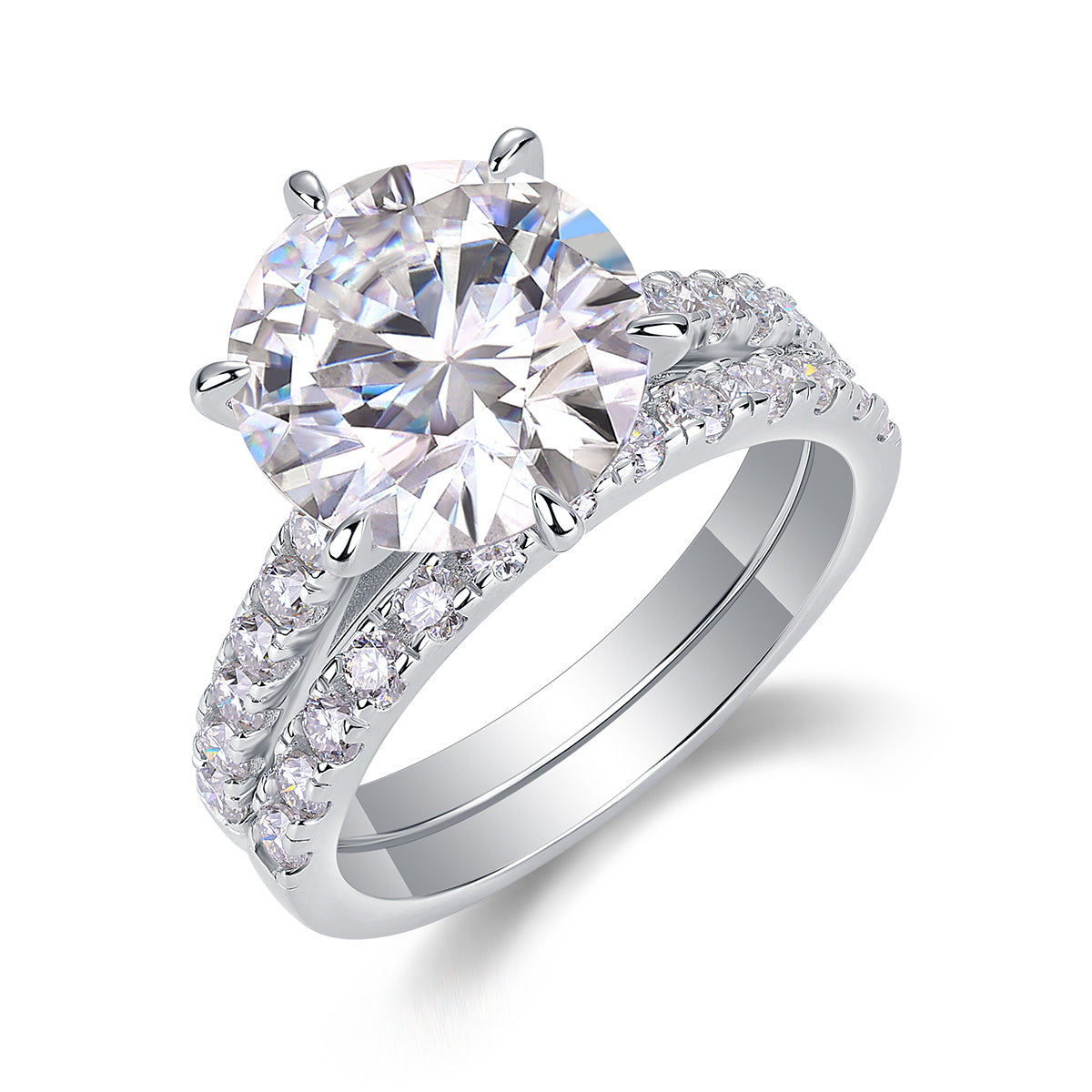 Angeordnete Moissanit-Silber-Diamantringe