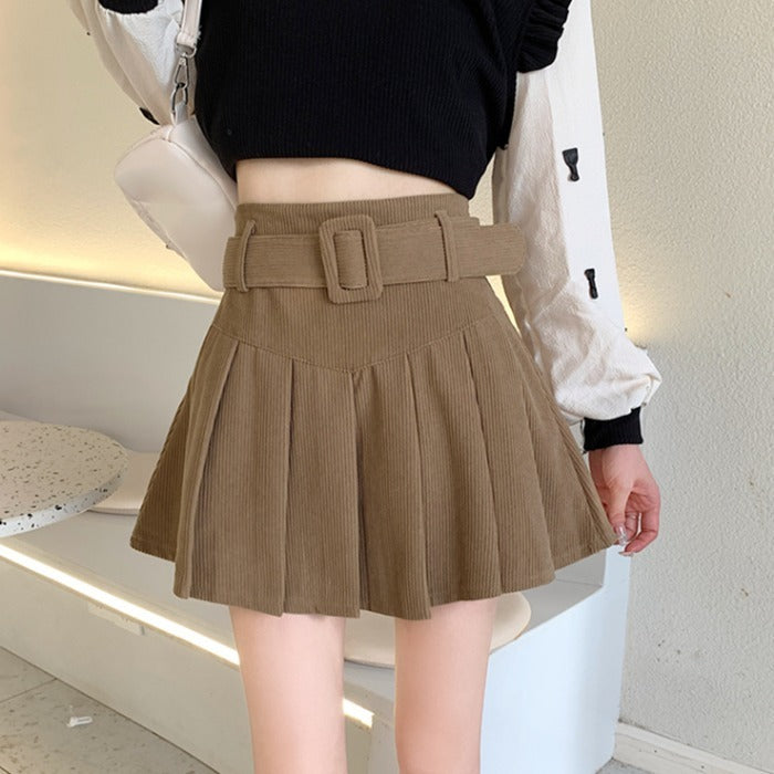 Corduroy A-line Pleated Autumn Skirt