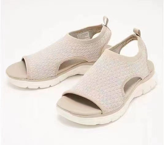 Heart Print Peep-Toe Mesh Sport Sandals