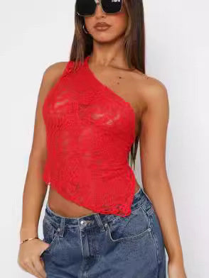 Rückenfreies, asymmetrisches Spitzentop – Damen