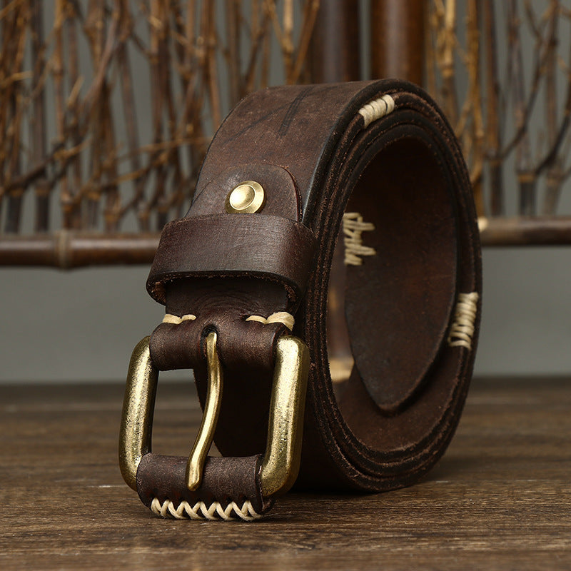 Ceinture rétro en cuir de vache faite à la main