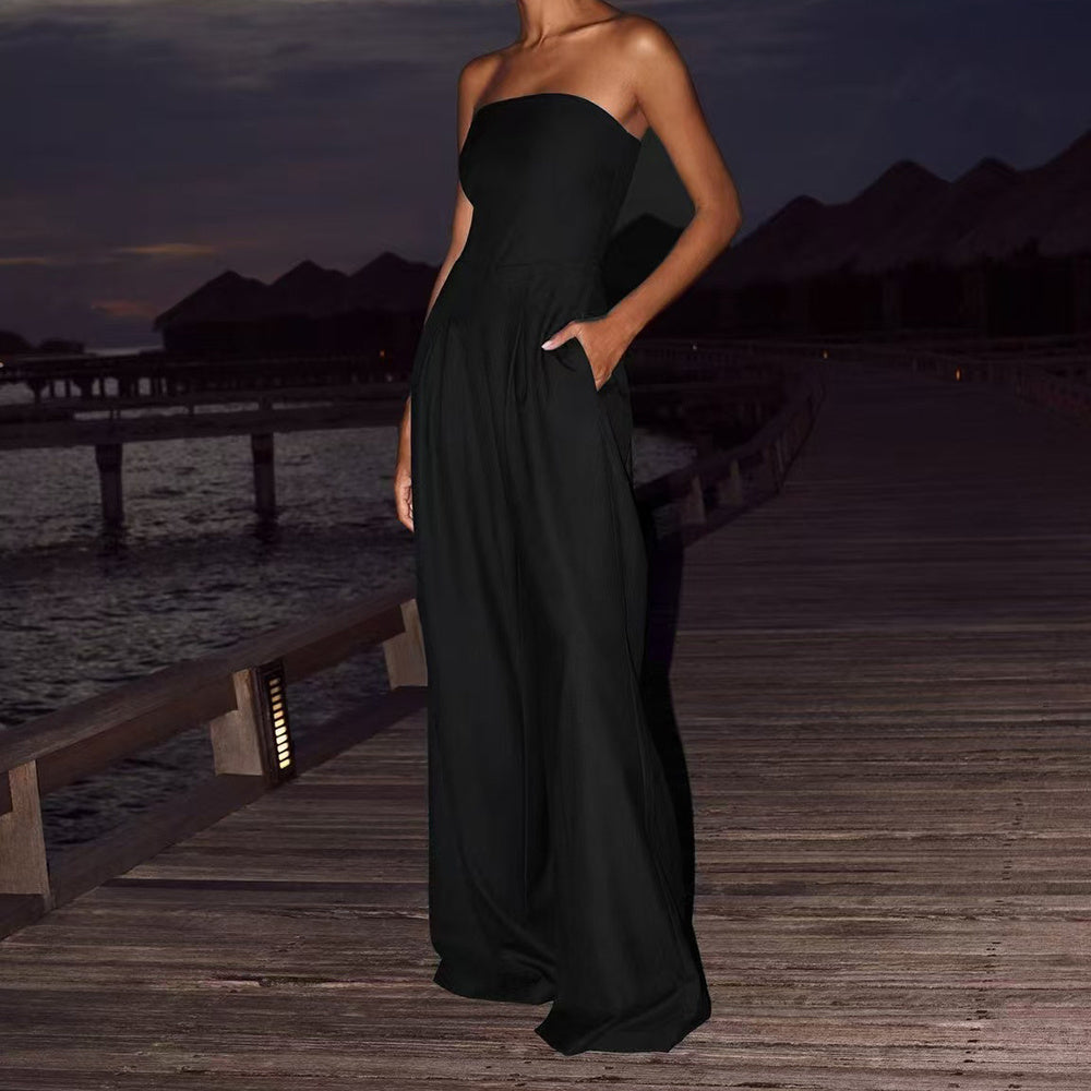 Lockerer rückenfreier Jumpsuit mit weitem Bein