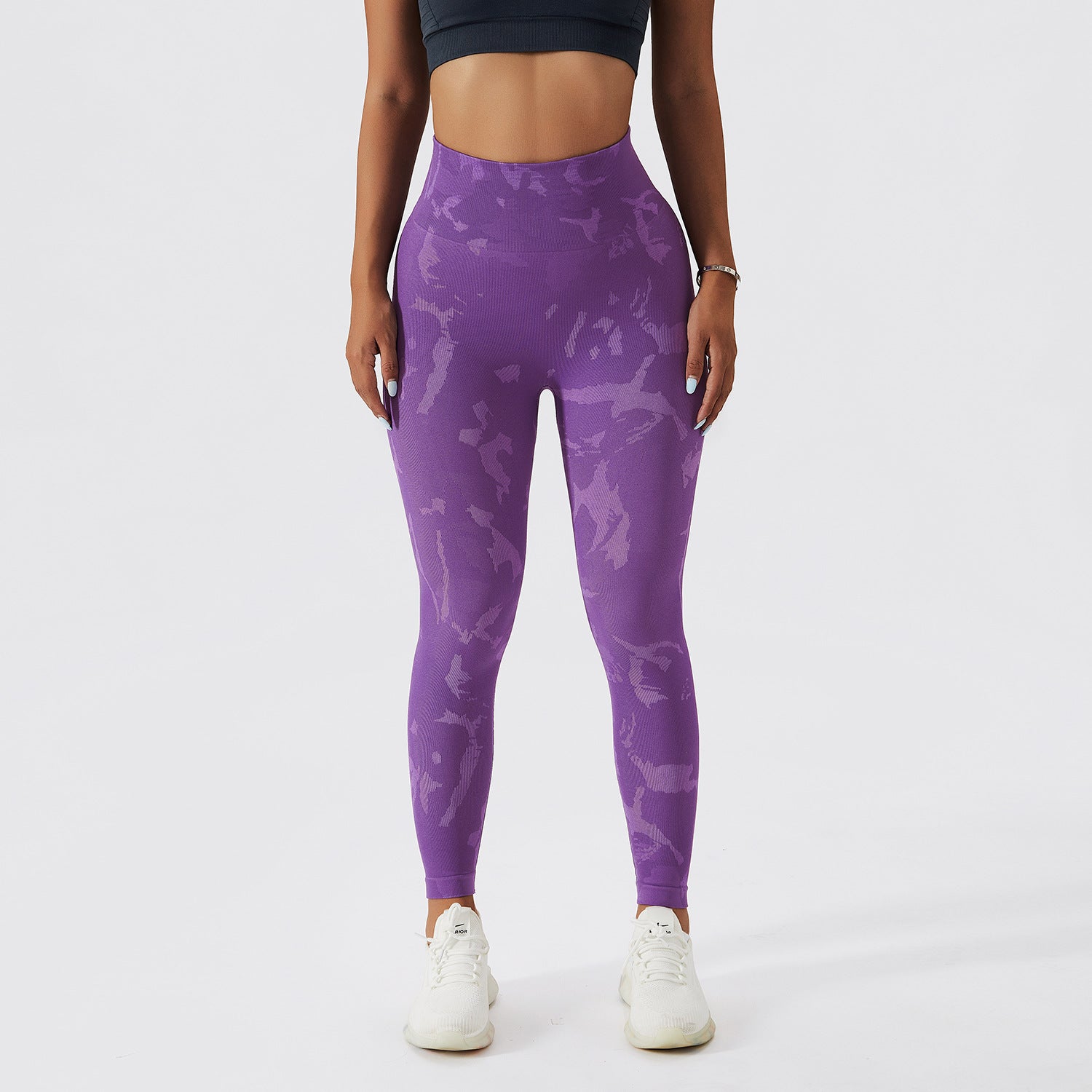 Pantalon de fitness camouflage pêche à taille haute