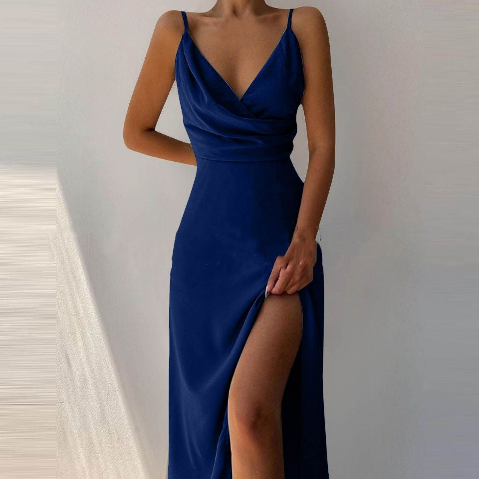 V-Neck Slit Slim Sling Dress for Women