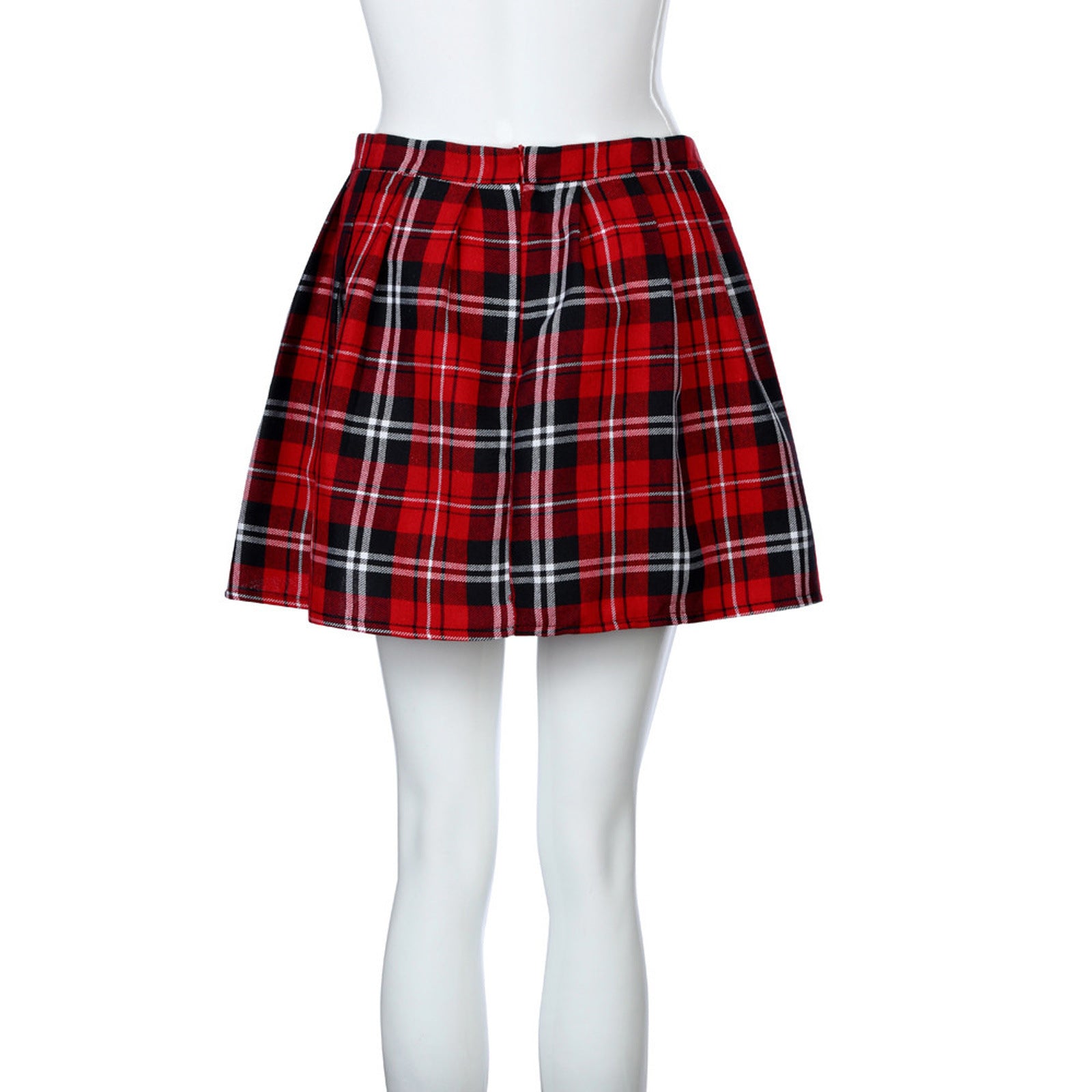 Modischer Damen-Faltenrock mit mittelhoher Taille und Karomuster