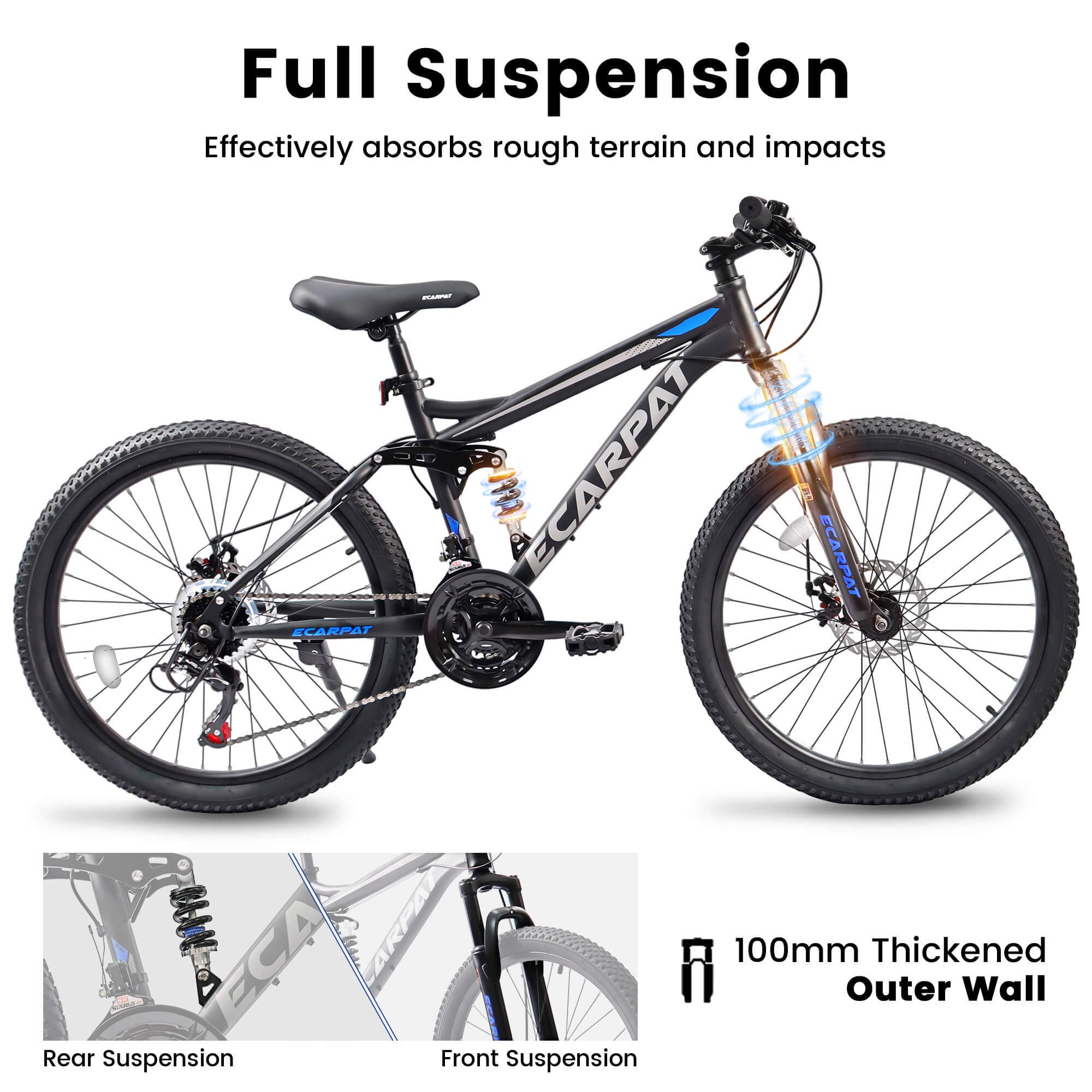 24-Zoll-MTB-Fahrrad, 21-Gang, Scheibenbremsen, robuster Rahmen