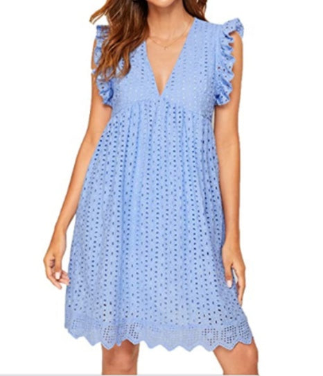 Lace Pocket V-Neck Sleeveless Beach Dress