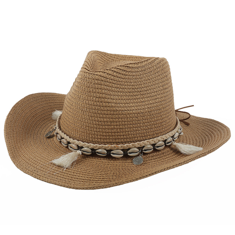 Chapeau de soleil de plage à pompons coquillages
