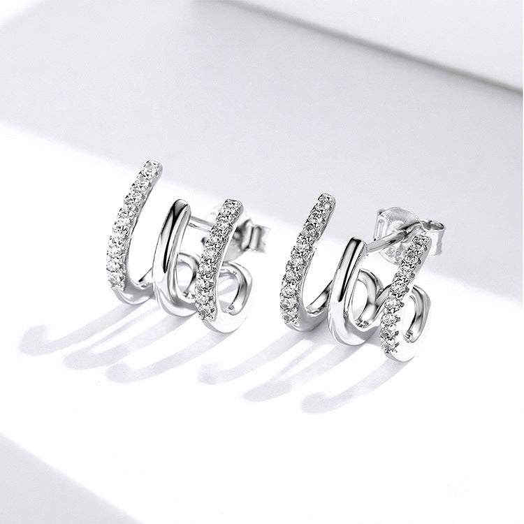 Three-Layer Silver Earrings