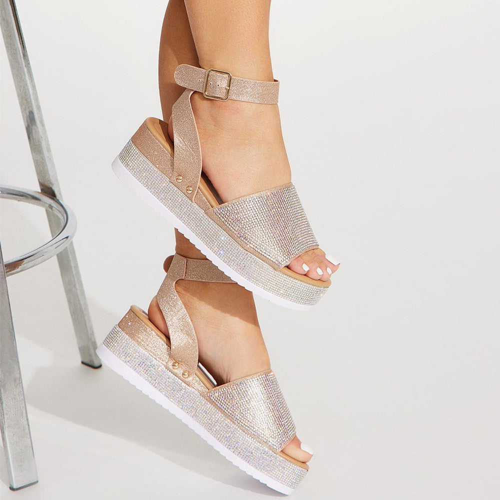 Damen Sommersandalen mit Strass-Plateau