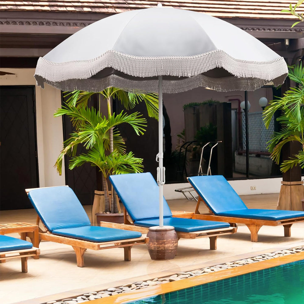 6.5FT Fringe Beach Umbrella w/ Tilt
