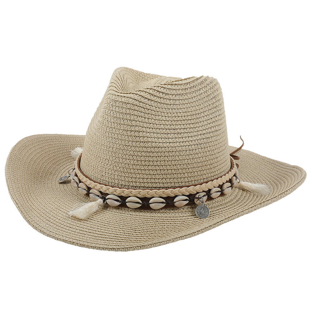 Chapeau de soleil de plage à pompons coquillages