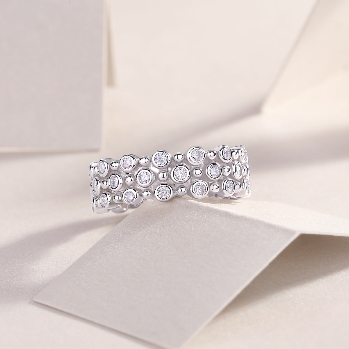 Multi-Row Moissanite Silver Ring