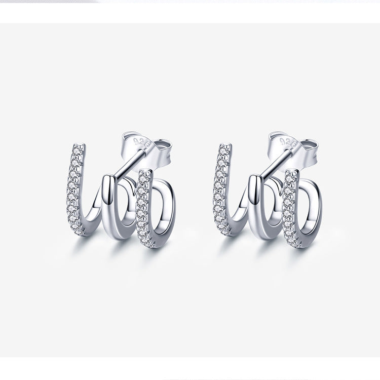 Three-Layer Silver Earrings